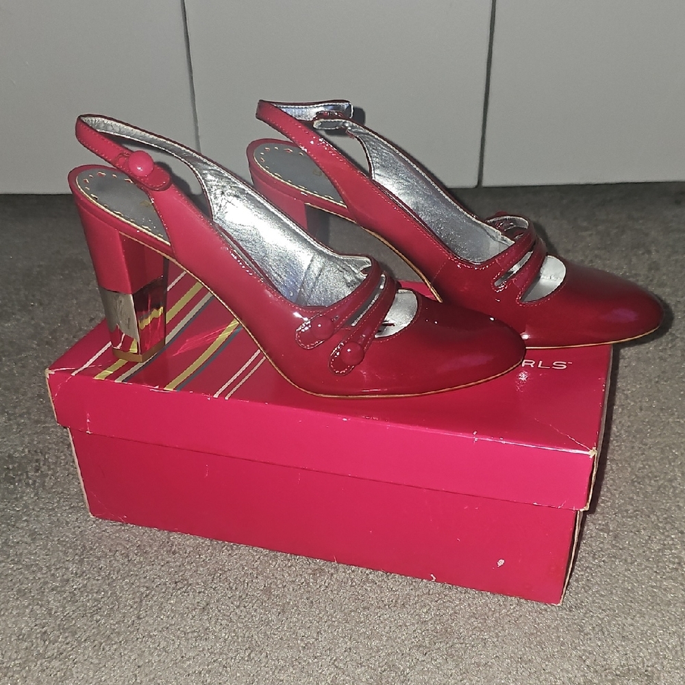 BCBGirls Red Slingback Heels with Silver Accents